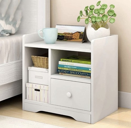 White wooden bedside table - wooden,
