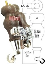 4x Wood Furniture Sofa Legs M8 Replacement Chair Feet With Castors 195mm High