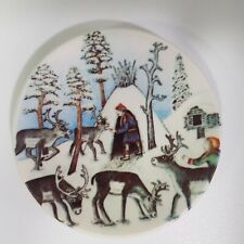 Arabia ceramic wall plate 1982 Reindeer Keeper 16 Winter 12cm vintage Finland