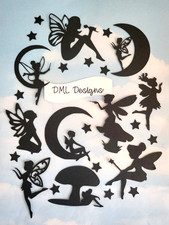 Die Cut cuts fairies mix x 10, black, silhouette, fairy jar, topper, 