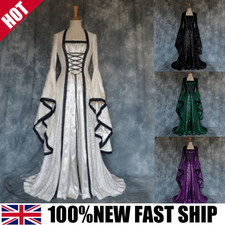 Women Medieval Renaissance Fancy Dress Gothic Witch Hallowen Cosplay Costume UK