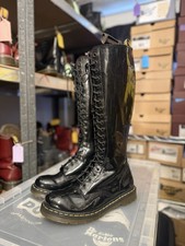 Dr. Martens 1B60 Knee High Patent Black Leather Boots 20-Hole Lace-Up Zip Size 7