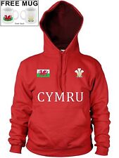 Wales Cymru Welsh Feathers Badge Hoody Dragon Rugby Hoodie Football  *FREE MUG*