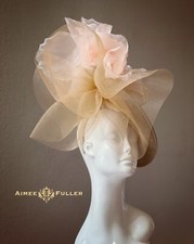 Del Mar Hat Pink Rose Kentucky Derby Fascinator Taupe Sand Tan Beige Light Brown