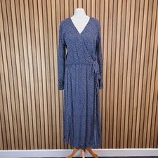 Joules Chloe Midi Dress Navy Blue Star UK 16 Long Sleeve Faux Wrap