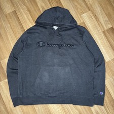 Champion Dark Grey Hoodie Mens Size XL Spell-out Logo Pullover Sweatshirt Hoodie