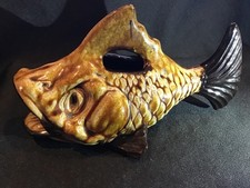 VINTAGE GUERNSEY POTTERY UGLY FISH SCULPTURE / BROWN GLAZED 19cm VGC