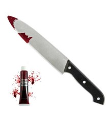 Bloody Kitchen 31cm Knife & Fake Blood Halloween Horror Fancy Dress Blood Blade