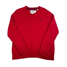 Jack Wills Jumper Mens Large* Red Merino Wool V Neck Logo Knit Knitwear