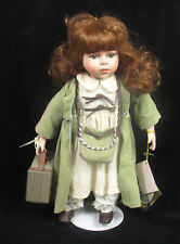 Alberon Porcelain Doll 'Kylie' Girl with Luggage Case & Messenger Bag with Stand