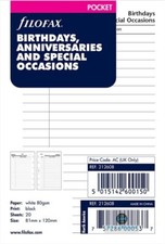 Filofax Pocket size Birthdays Anniversaries & Special Occasions Refill 212608