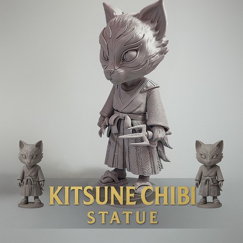 Kitsune fox statue - fox, 3d