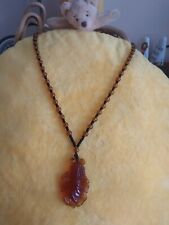 Beautiful Carved Brown Titanium Crystal Goldfish Pendant & Ball Necklace