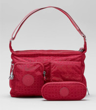 Kipling Kitty Premium Large Shoulder Bag and Pouch Set - Caiman Emb Red RRP £77