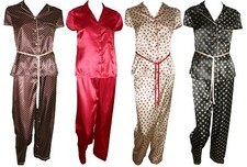 Ex M&S Marks and Spencer Satin Short Sleeve PJs Pyjamas. 10 Colours. Sizes 10-22