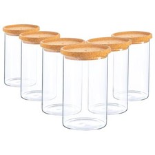 6x Scandi Storage Jar & Cork Lids Modern Food Kitchen Container 1 Litre Clear