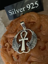 Silver  Winged Ankh Pendant And  Silver Chain