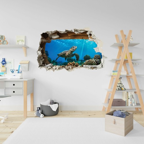 Smashed wall mural ocean - 3d,