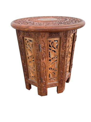 Vintage teak carved - teak, octagonal