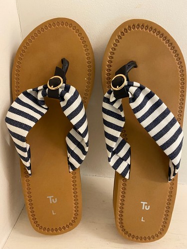 Navy white striped wedge - tu,