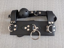 Solid Breathable Ball Mouth Gag With Neck Collar Black Restraint 