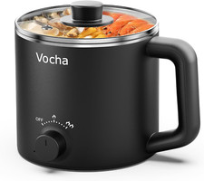 Vocha Electric Hot Pot, 1.6L Rapid Ramen Noodles Cooker, Stainless Steel Mini St