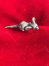 3D Black Gray Enamel Mouse Rat Rodent Long Tail Tie Lapel Pin Vtg 1"