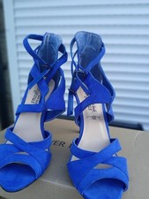 Used Faux Suede Royal Blue NEW LOOK Size 4 Heeled Strappy Shoes / Sanadals