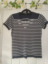 Simon Jeffrey Navy Striped Short Sleeve Top with Embellished Detail Approx UK 8
