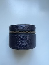 Coach Leather Small Round Travel Jewellery Case Metallic Navy 