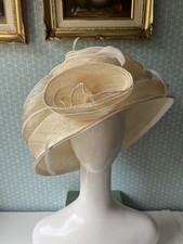 Ladies Hat Wedding Cream XL Wide Brim Mother of Bride Races Special Occasion