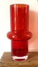 Vintage Riihimaki Tamara Aladin Red Clear Glass Vase 1970s Finnish 1562 MCM