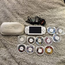 Sony PSP 3000 Pearl White Portable Console, Charger, memory card Games movies