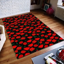 Red Poppy Flower Area Rug