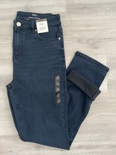 M&S SIENNA WOMENS HIGH WAISTED DARK DENIM STRAIGHT LEG JEANS Size 14 Long Bnwt 