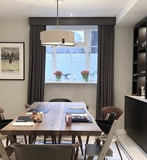 Bespoke Interior Designed Slate Grey Romo Wool Satin Curtains With Pelmet