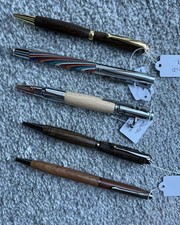 5 X WOODTURNED HANDMADE PENS, BOLT ACTION BUNDLE JOBLOT & POUCHES (bundle 3)
