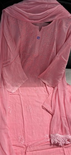 Pink lucknowi chikankari - lucknowi, three
