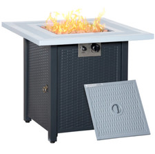 Outdoor Propane Gas Fire Pit Table Lid and Lava Rocks Patio Heaters Black/Grey