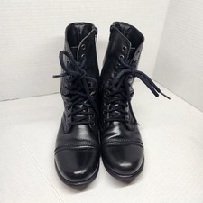 Steve Madden Troopa Black Leather Combat Moto Lace Zipper Boots Women Size 7