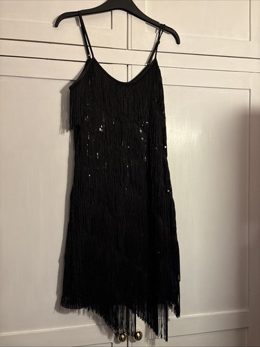 Black sequin flapper dress - black,