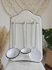Set Vintage Wall Mounted French Enamel Utensil Holder Kitchenalia Cottage Style