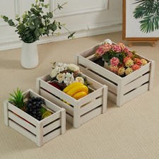 3 PACK VINTAGE WOODEN APPLE BOXES STORAGE FRUIT CRATES RUSTIC HOME STORAGE BOXES