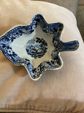 2 Antique Leaf Shaped Blue Willow Pattern Pearlware Pickle Dish’s Approx 1820 