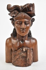 Balinese Male Wood Carving Bust Statue 38cm Tall