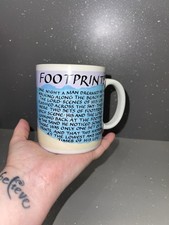 FOOTPRINTS In The Sand cup mug tea coffee Religious faith gift white blue 