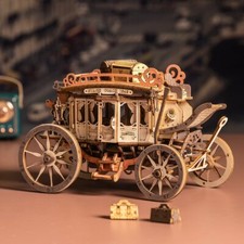 ROKR 3D Wooden Puzzle Mechanical Music Box Stagecoach Model Building Xmas Gifts