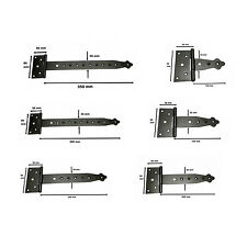 Pair Tee Hinges Black Decorative Heavy Duty Strap T Hinge Door Gate Shed