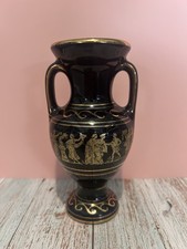 STUNNING VINTAGE HANDMADE DARK COLBALT BLUE 24K GOLD GREEK VASE (6”tall)