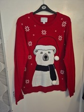 Mens BNWOT Christmas Jumper.Large Polar Bear Design on Red. Acrylic. XL (47-49")